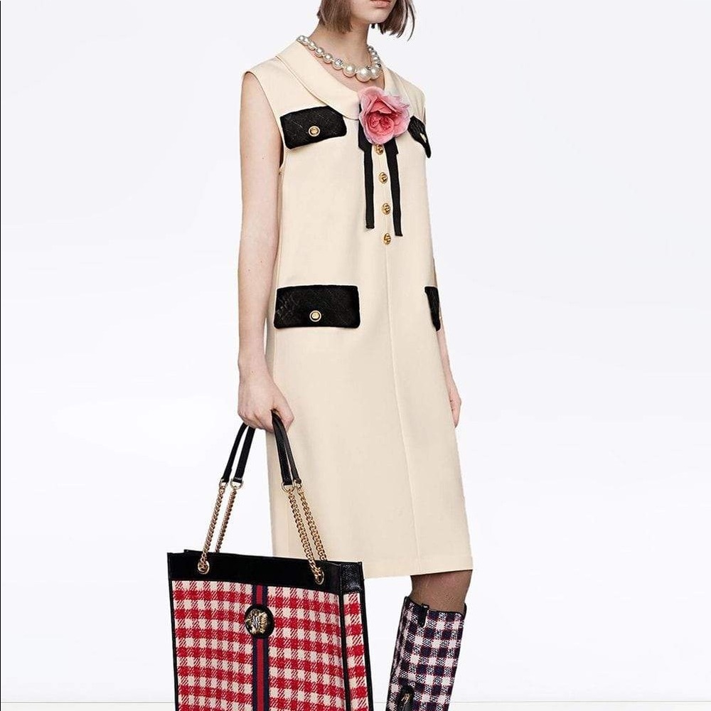 Gucci Cotton Dress With Floral Brooch Detail White Cream XS